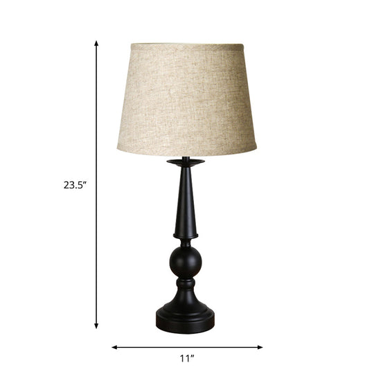 Retro Style Single-Light Nightstand Lamp With Black Fabric Shade For Task Lighting