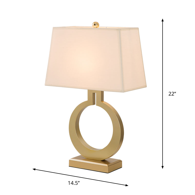 Vintage Gold Cuboid Table Lamp With Antique Fabric Shade - Elegant Nightstand Light For Drawing Room