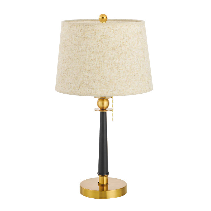 Marta - Traditional 1-Bulb Fabric Night Lighting Traditional Gold Barrel Bedside Table Light with Pull Chain