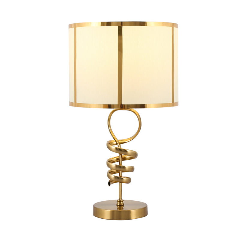 Retro Fabric 1-Head Table Lamp With Twisted Brass Base - Barrel Living Room Desk Light