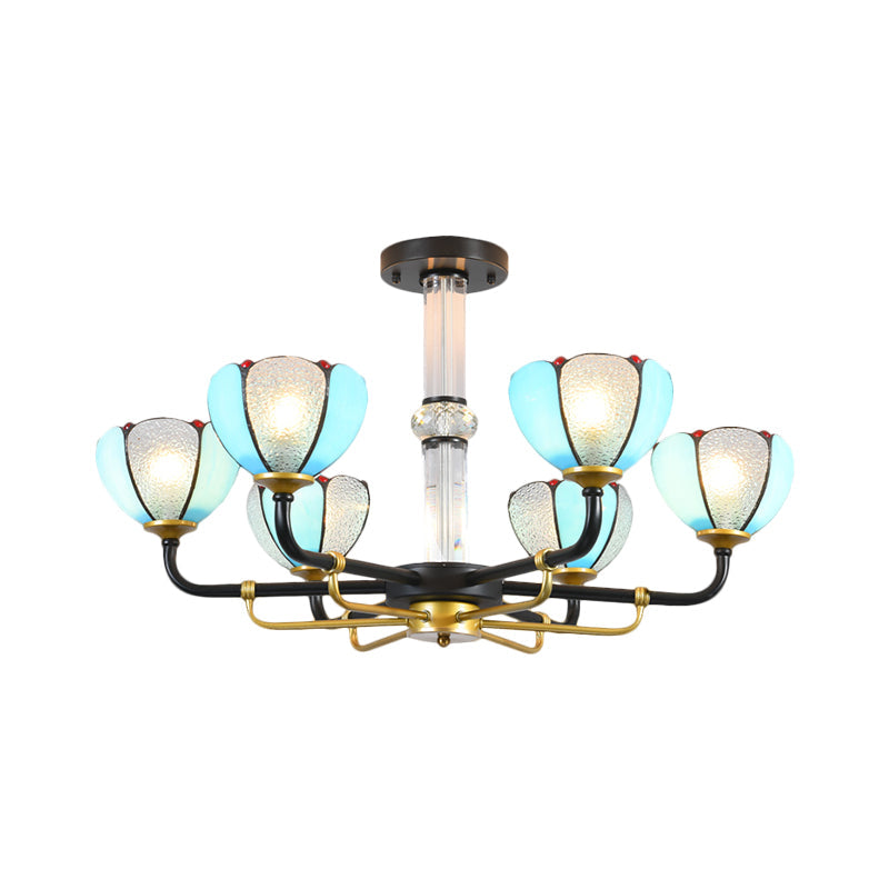 Baroque-Inspired Blue Floral Chandelier With Cut Glass Pendant For Living Room