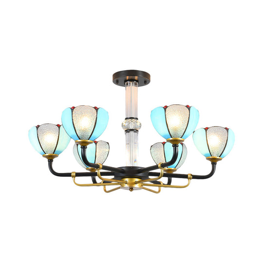 Baroque-Inspired Blue Floral Chandelier With Cut Glass Pendant For Living Room