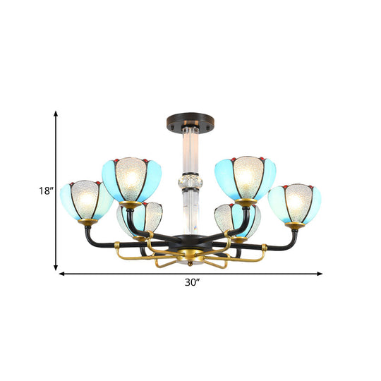 Baroque-Inspired Blue Floral Chandelier With Cut Glass Pendant For Living Room