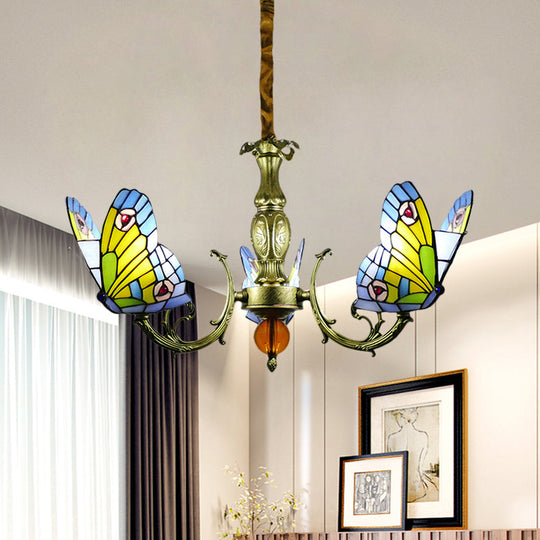 Stained Glass Butterfly Chandelier: Orange, Yellow & Green Colors, 3/5 Bulbs, Perfect for Bedroom