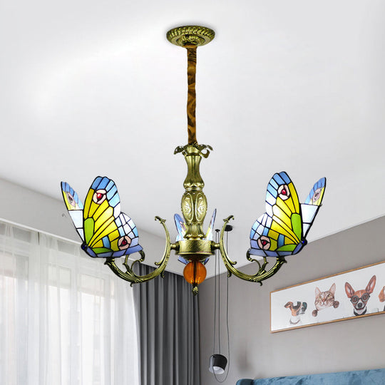 Stained Glass Butterfly Chandelier: Orange, Yellow & Green Colors, 3/5 Bulbs, Perfect for Bedroom