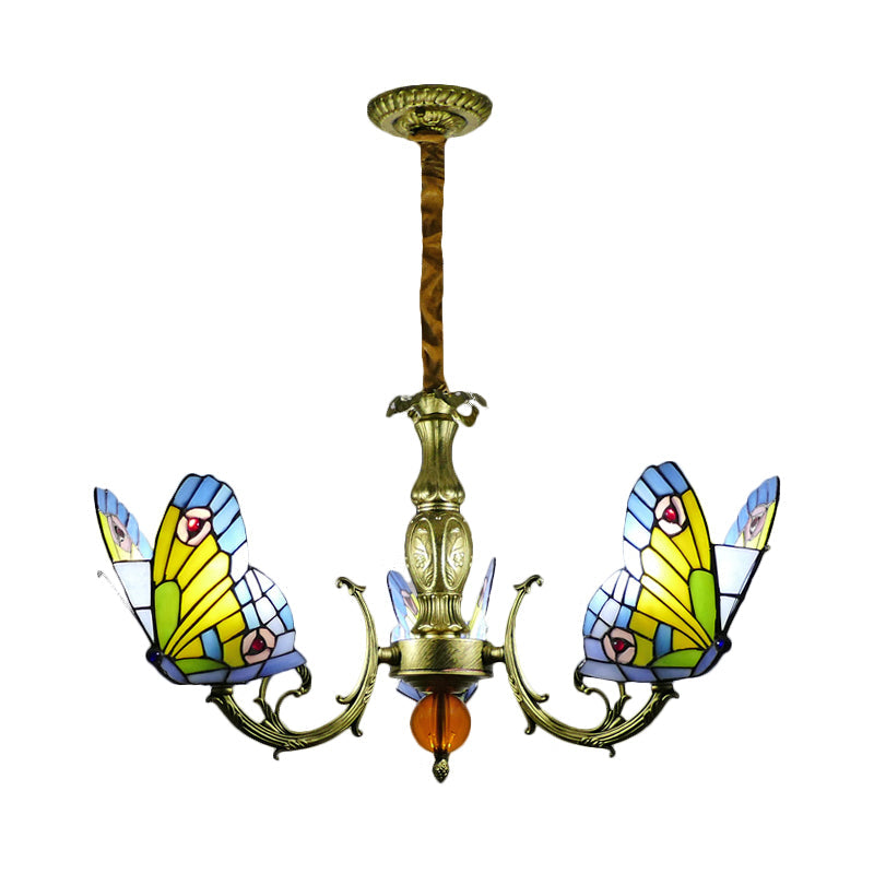 Stained Glass Butterfly Chandelier: Orange, Yellow & Green Colors, 3/5 Bulbs, Perfect for Bedroom