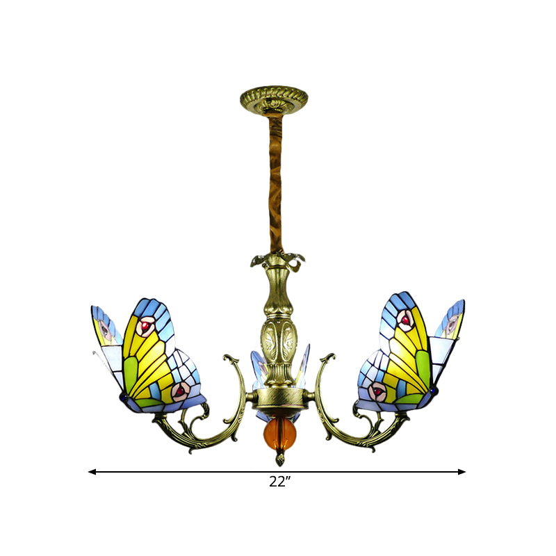 Stained Glass Butterfly Chandelier: Orange, Yellow & Green Colors, 3/5 Bulbs, Perfect for Bedroom