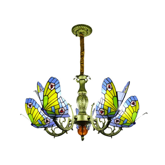 Stained Glass Butterfly Chandelier: Orange, Yellow & Green Colors, 3/5 Bulbs, Perfect for Bedroom