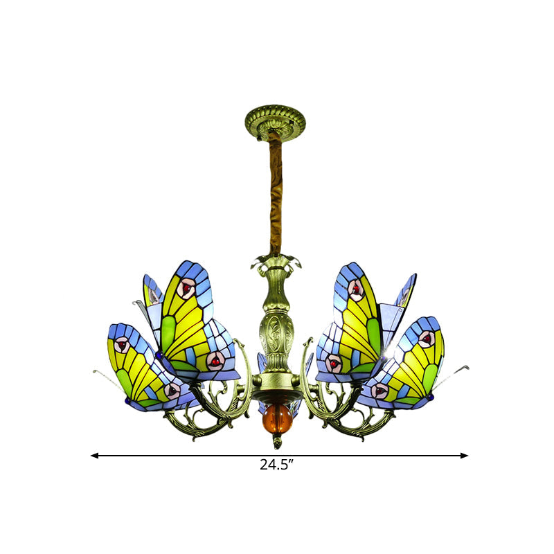 Stained Glass Butterfly Chandelier: Orange, Yellow & Green Colors, 3/5 Bulbs, Perfect for Bedroom