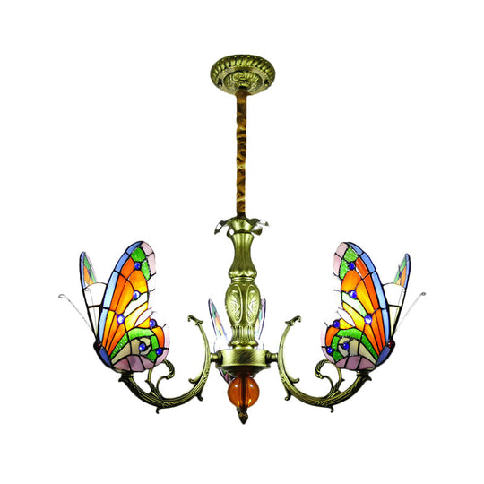 Stained Glass Butterfly Chandelier: Orange, Yellow & Green Colors, 3/5 Bulbs, Perfect for Bedroom