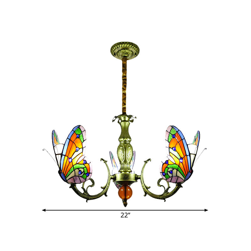 Stained Glass Butterfly Chandelier: Orange, Yellow & Green Colors, 3/5 Bulbs, Perfect for Bedroom