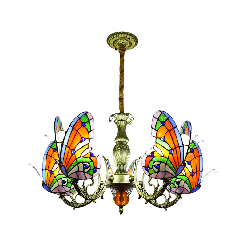 Stained Glass Butterfly Chandelier: Orange, Yellow & Green Colors, 3/5 Bulbs, Perfect for Bedroom