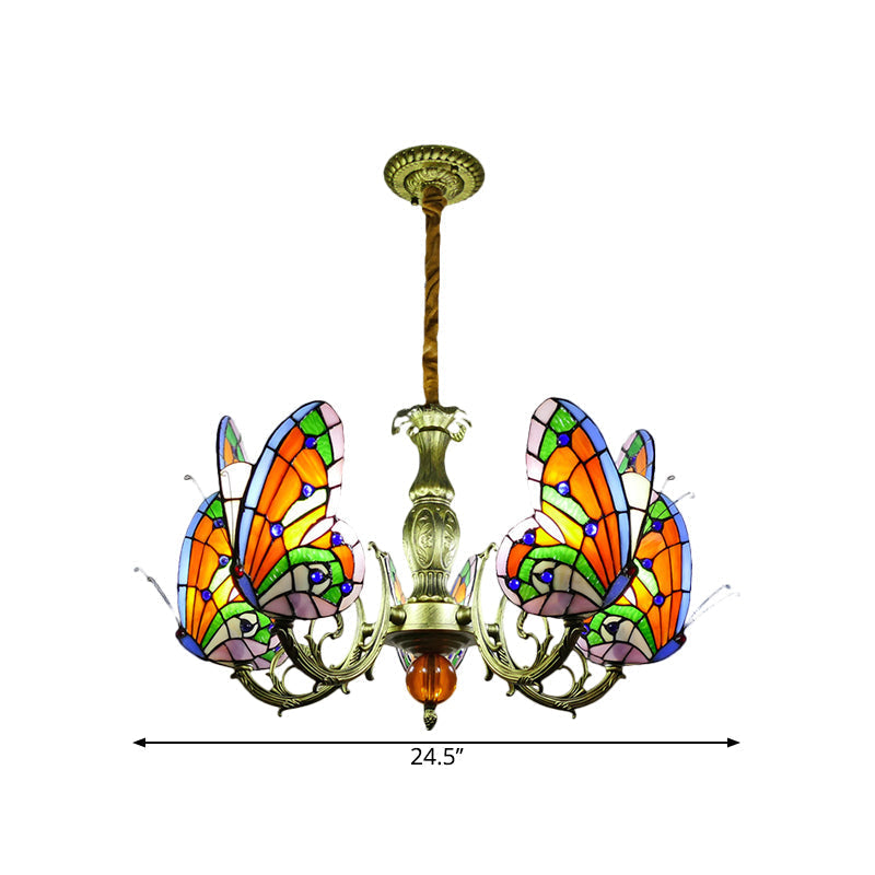 Stained Glass Butterfly Chandelier: Orange, Yellow & Green Colors, 3/5 Bulbs, Perfect for Bedroom