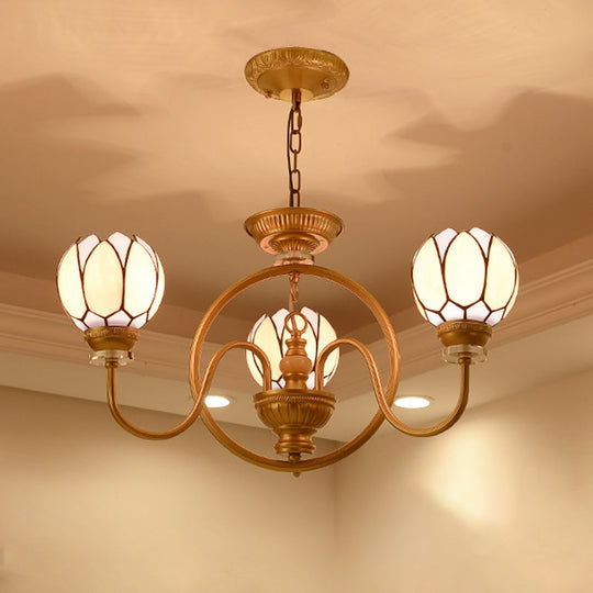 Hand-Cut Glass Shade Dining Room Chandelier with Tiffany Gold Pendant Light: 3/5 Bulbs, Flower Design