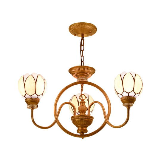 Modern Tiffany Gold Pendant Chandelier With Hand-Cut Flower Glass Shade - 3/5 Bulbs Ideal For Dining