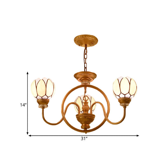 Hand-Cut Glass Shade Dining Room Chandelier with Tiffany Gold Pendant Light: 3/5 Bulbs, Flower Design