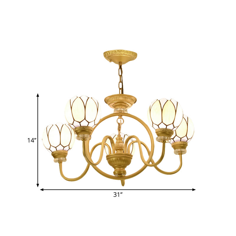 Hand-Cut Glass Shade Dining Room Chandelier with Tiffany Gold Pendant Light: 3/5 Bulbs, Flower Design