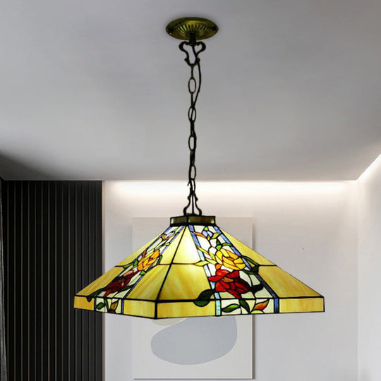 Bronze Chandelier With Hand-Cut Glass: Tapered 3-Light Pendant For Dining Room -