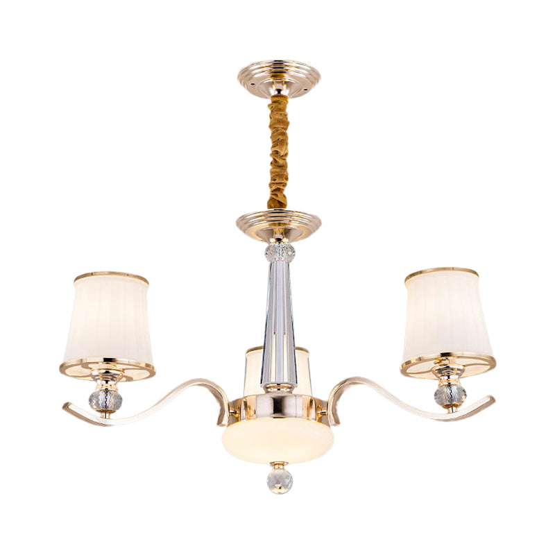 Gold Conic Suspension Lighting: Opaque Glass Chandelier Lamp with 3 Lights