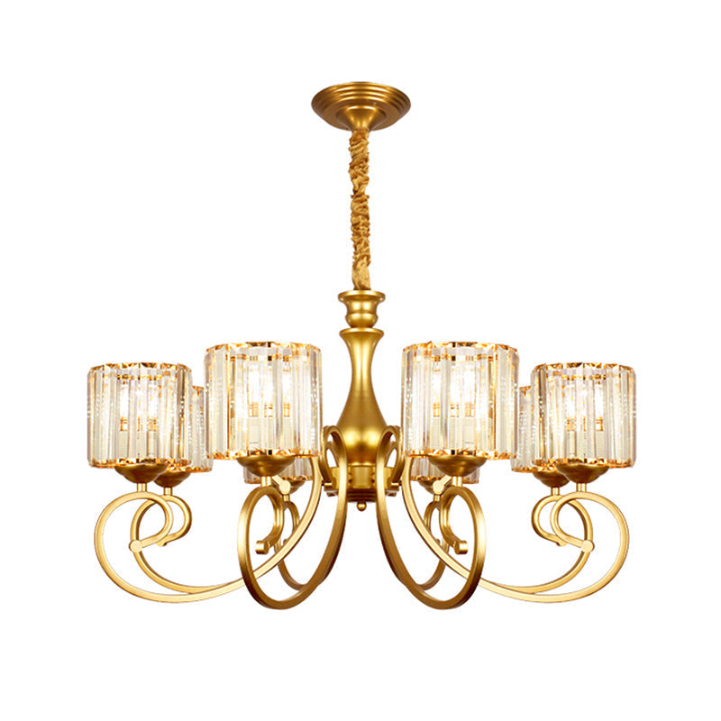 Modern Prismatic Glass Cylinder Chandelier: 8-Head Gold Pendant Light