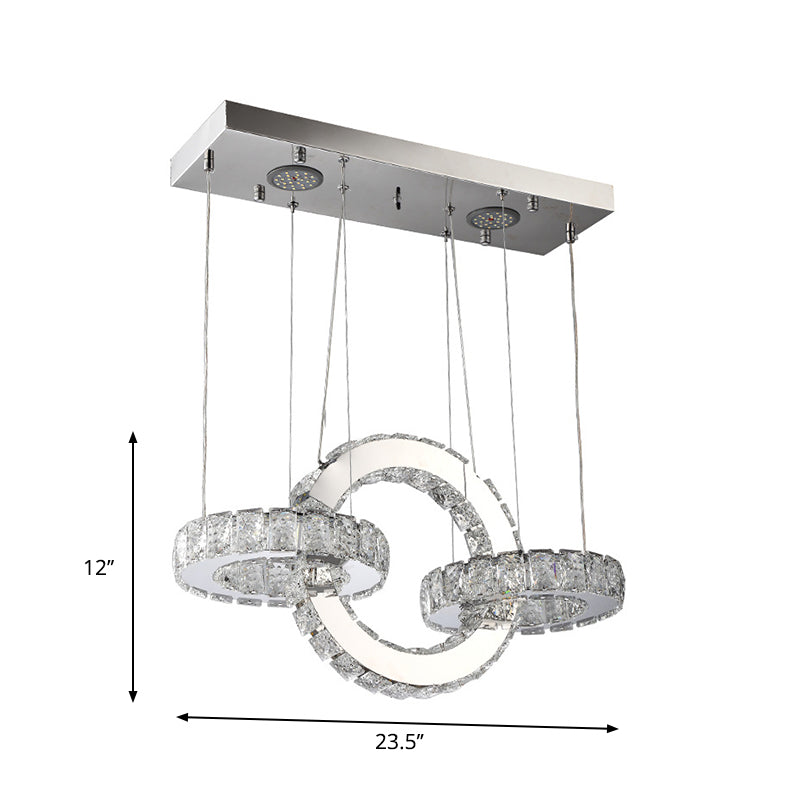 Modern Crystal Block-Design Pendant Led Chandelier With Chrome Finish