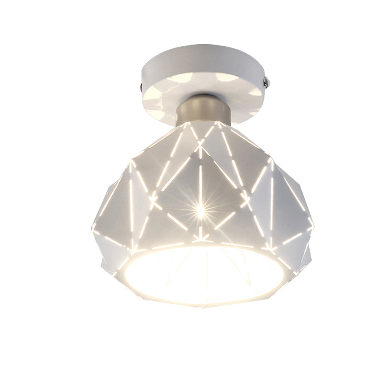 White Polyhedron Ceiling Light - Simple Style Metallic Lamp for Study Room