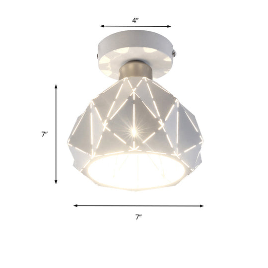 White Polyhedron Ceiling Light - Simple Style Metallic Lamp for Study Room