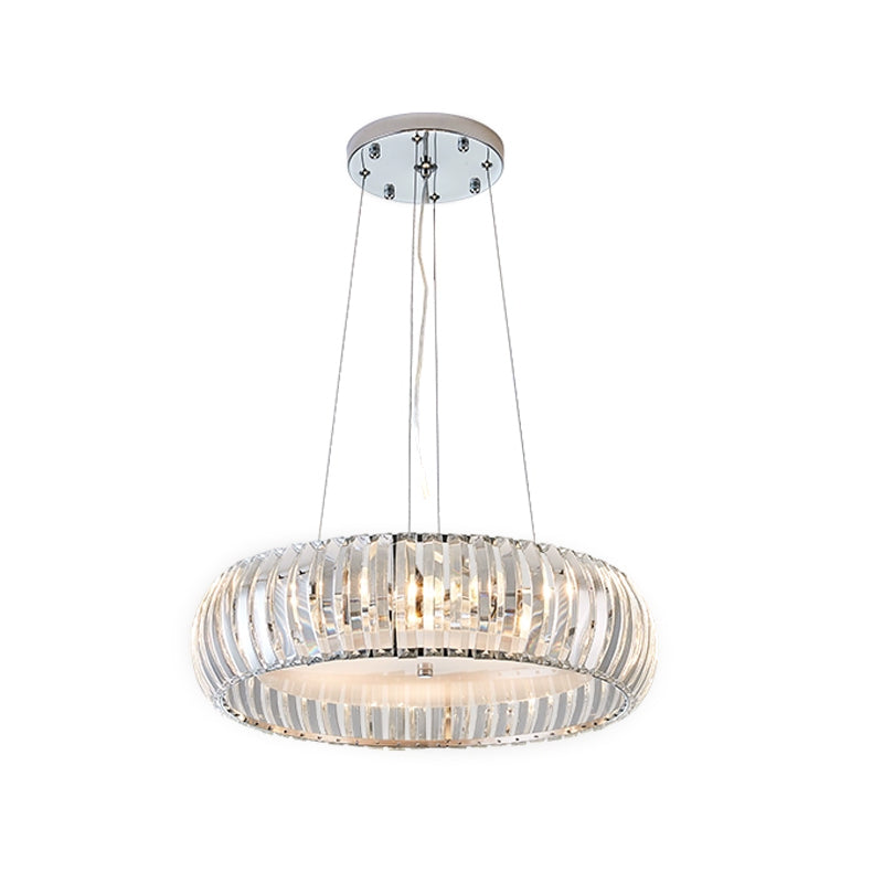 Chrome Doughnut Hanging Chandelier With Crystal Prisms Shade - Simplicity Led Down Lighting