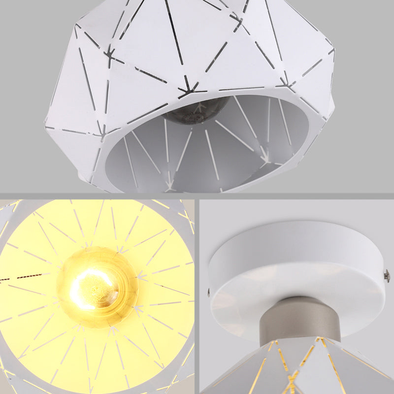 White Polyhedron Ceiling Light - Simple Style Metallic Lamp for Study Room