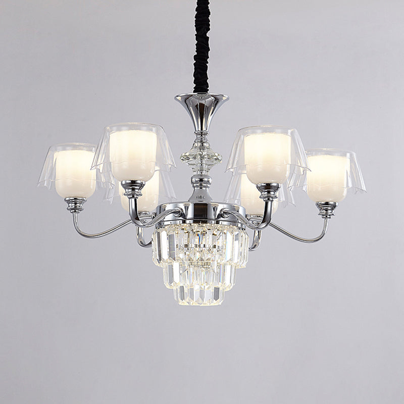 Minimalist Crystal Chandelier With Chrome Finish And Clear Glass Shade