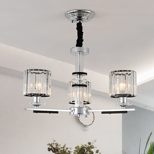 Minimalist Crystal Pendant Chandelier - 3 Heads - Chrome Finish Dining Room Lighting