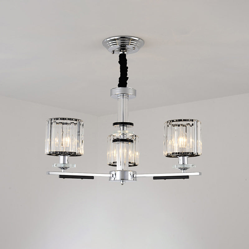 Minimalist Crystal Pendant Chandelier - 3 Heads - Chrome Finish Dining Room Lighting