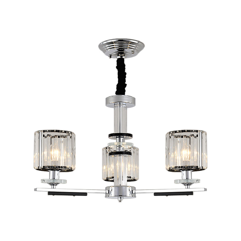 Minimalist Crystal Pendant Chandelier - 3 Heads - Chrome Finish Dining Room Lighting