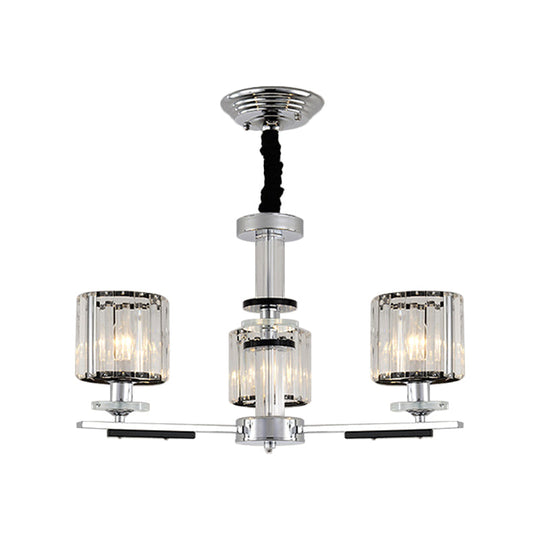 Minimalistic Chrome Pendant Chandelier With Clear Crystal - 3 Heads For Dining Room Lighting