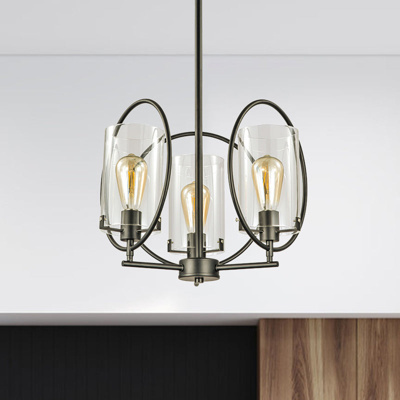 Industrial Black Glass Chandelier With Clear Cylindrical Bulbs - Ceiling Pendant Light