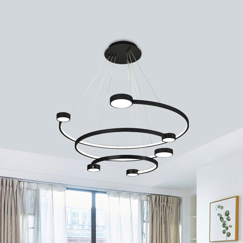 Contemporary Metal 3-Tiered C Ceiling Lamp - LED Flush Mount Light with Warm/White Light in Black Finish