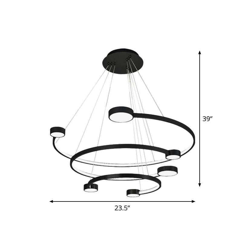 Contemporary Metal 3-Tiered C Ceiling Lamp - LED Flush Mount Light with Warm/White Light in Black Finish