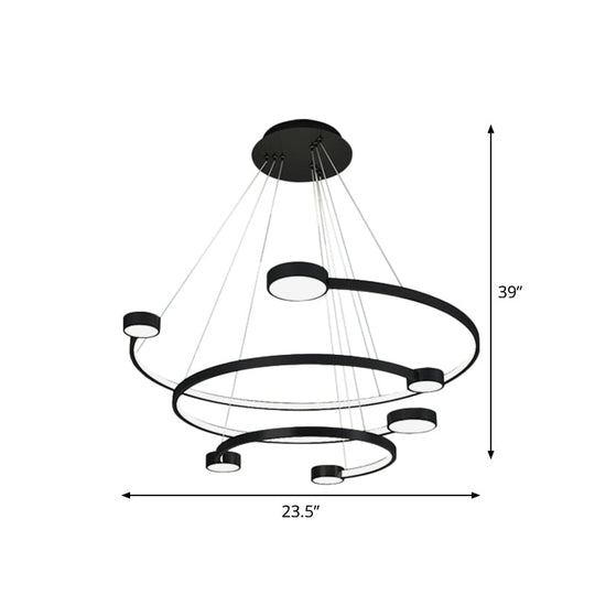 Contemporary Metal 3-Tiered C Ceiling Lamp - Black Finish Flush Mount Light With Warm/White Led