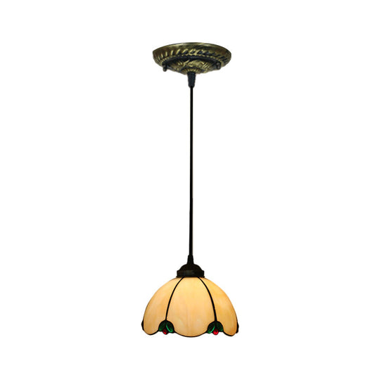 Tiffany Style Hanging Ceiling Light for Dining Room with Domed White Glass Shade and 1 Bulb