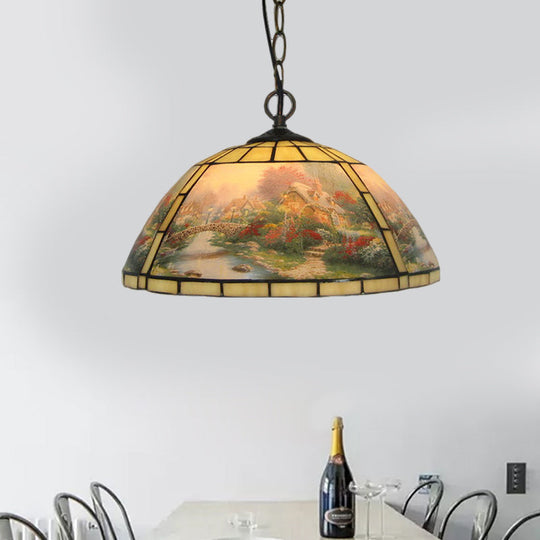 Victorian Eagle Pattern Cut Glass Hanging Pendant Lamp For Dining Room - Yellow/Blue Yellow