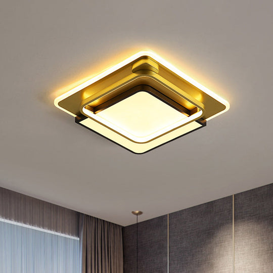 Modern LED Square Flush Mount Ceiling Light with Acrylic Shade, Black-Gold Finish