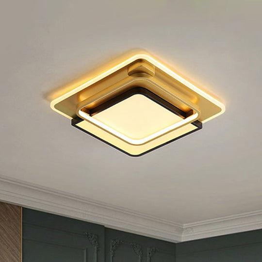 Modern LED Square Flush Mount Ceiling Light with Acrylic Shade, Black-Gold Finish