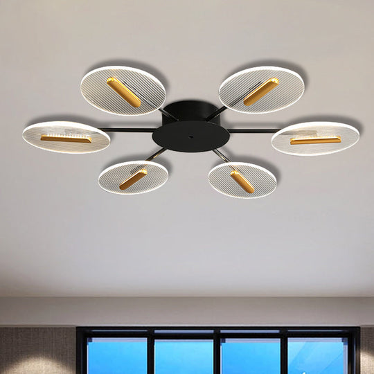 Nordic Acrylic Oval Semi Flush Light with Adjustable Shade - 6 Lights, Black Flush Mount