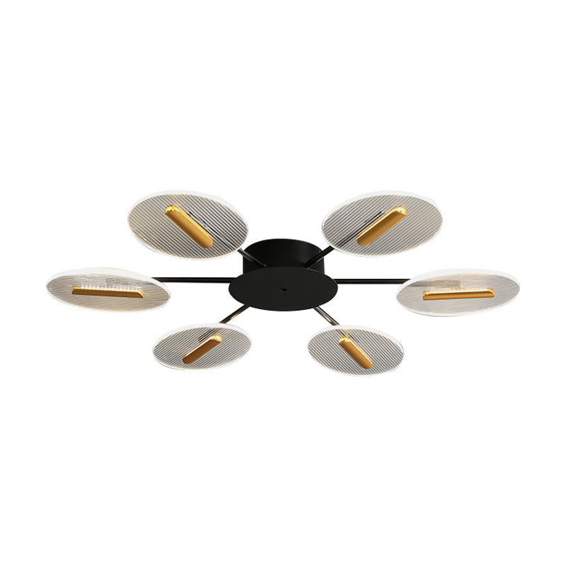 Nordic Acrylic Oval Semi Flush Light with Adjustable Shade - 6 Lights, Black Flush Mount