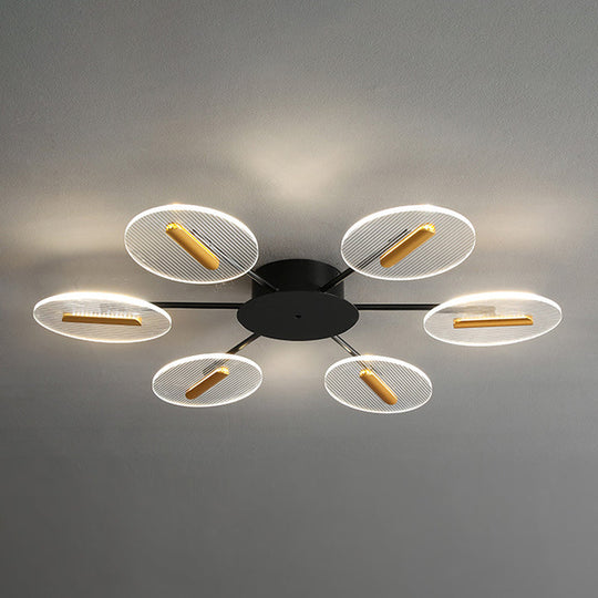 Nordic Acrylic Oval Semi Flush Light with Adjustable Shade - 6 Lights, Black Flush Mount