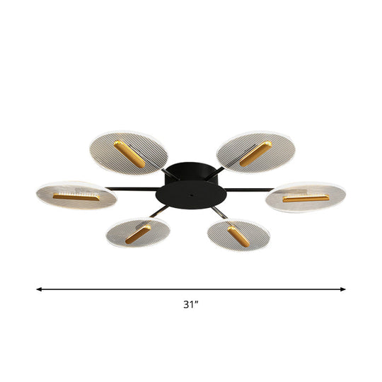 Nordic Acrylic Oval Semi Flush Light with Adjustable Shade - 6 Lights, Black Flush Mount