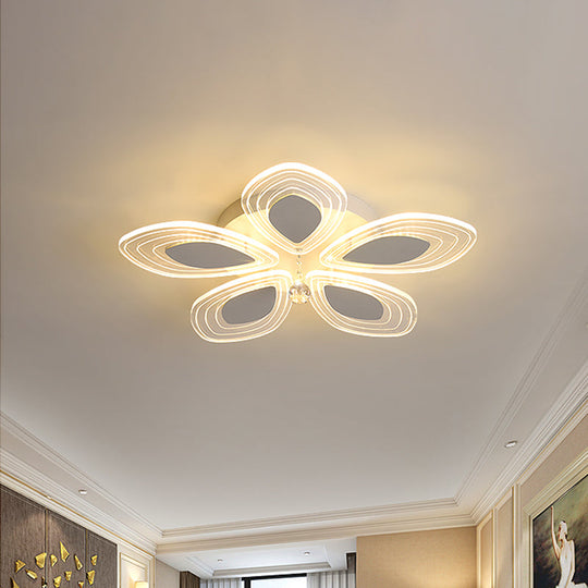 Chrome LED Floral Petal Ceiling Flush Light with Crystal Droplet