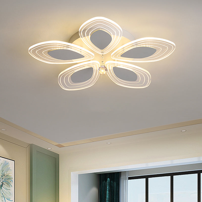 Chrome LED Floral Petal Ceiling Flush Light with Crystal Droplet