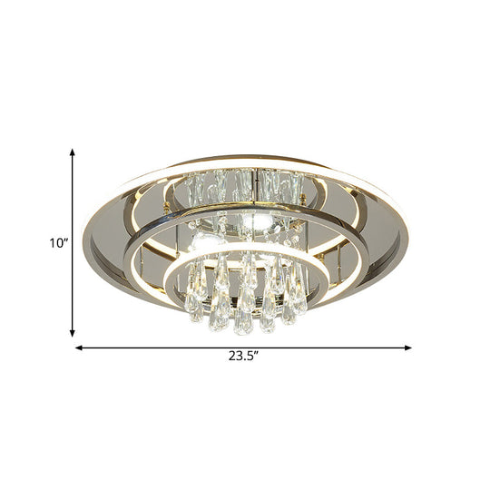 Modern Rings LED Semi Flush Ceiling Light with Crystal Strands - Chrome Finish