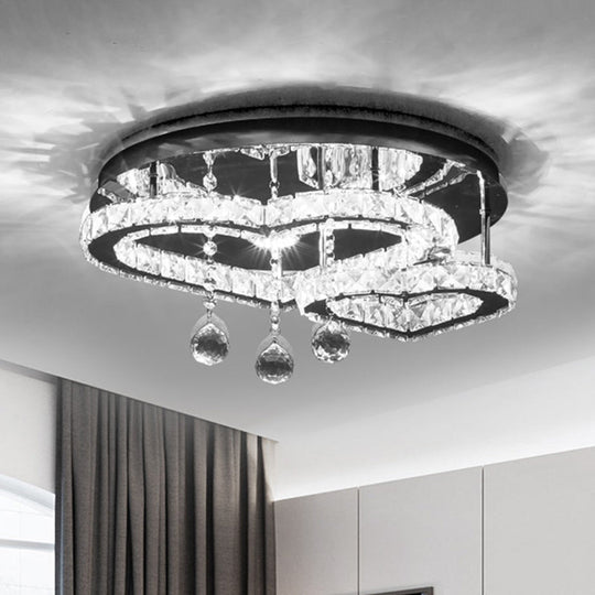 Modern Crystal Block LED Ceiling Lamp with Loving Heart Design - Bedroom Semi Flush Mount in Chrome